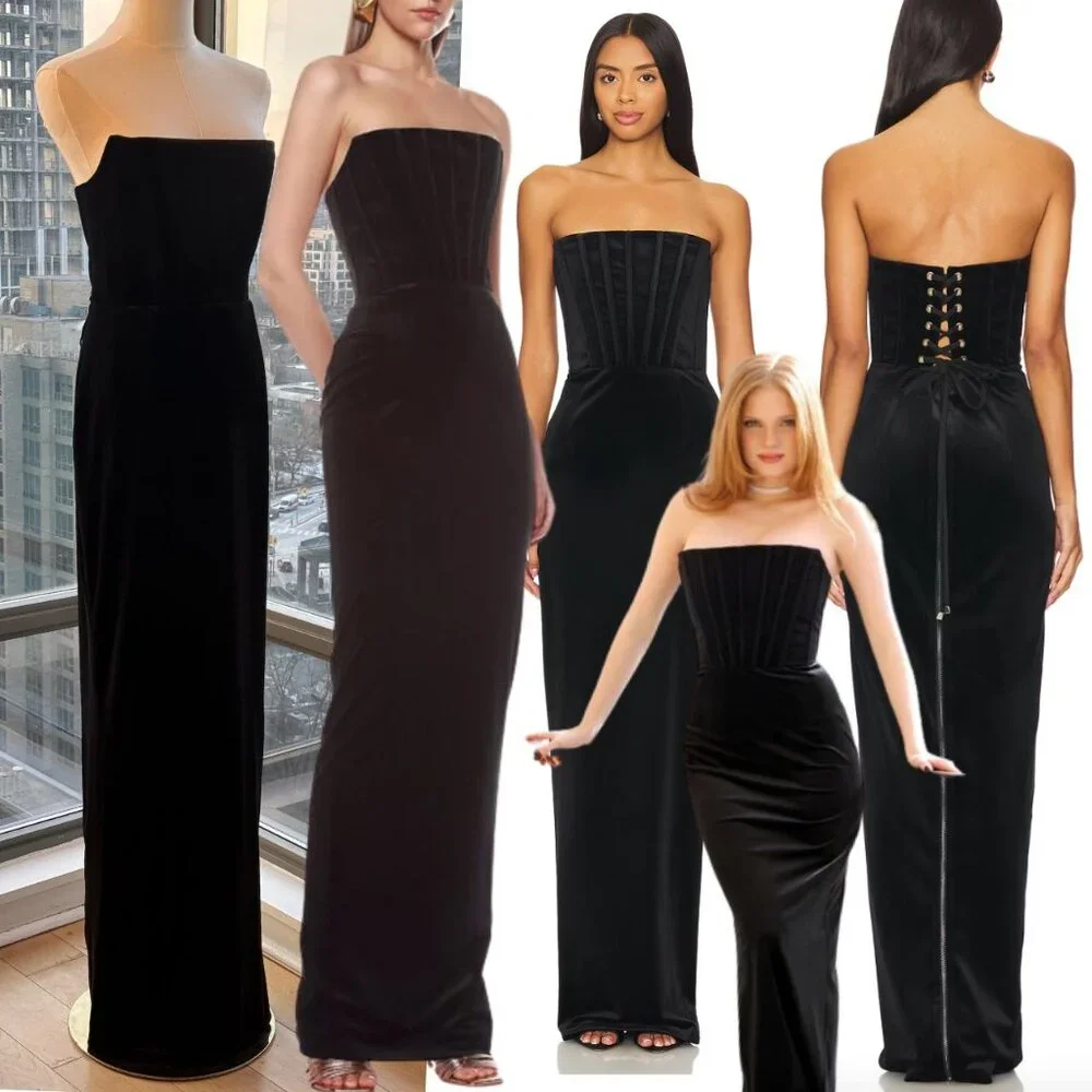 🆕 BRONX & BANCO 🧿 NWOT Florentina Corset Gown, Black Velvet, Sz L US 8